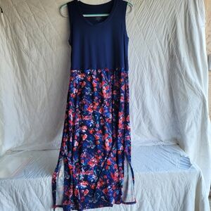 Cuddl Duds Sleeveless Flexwear Maxi Dress Navy Floral Size Petite Medium